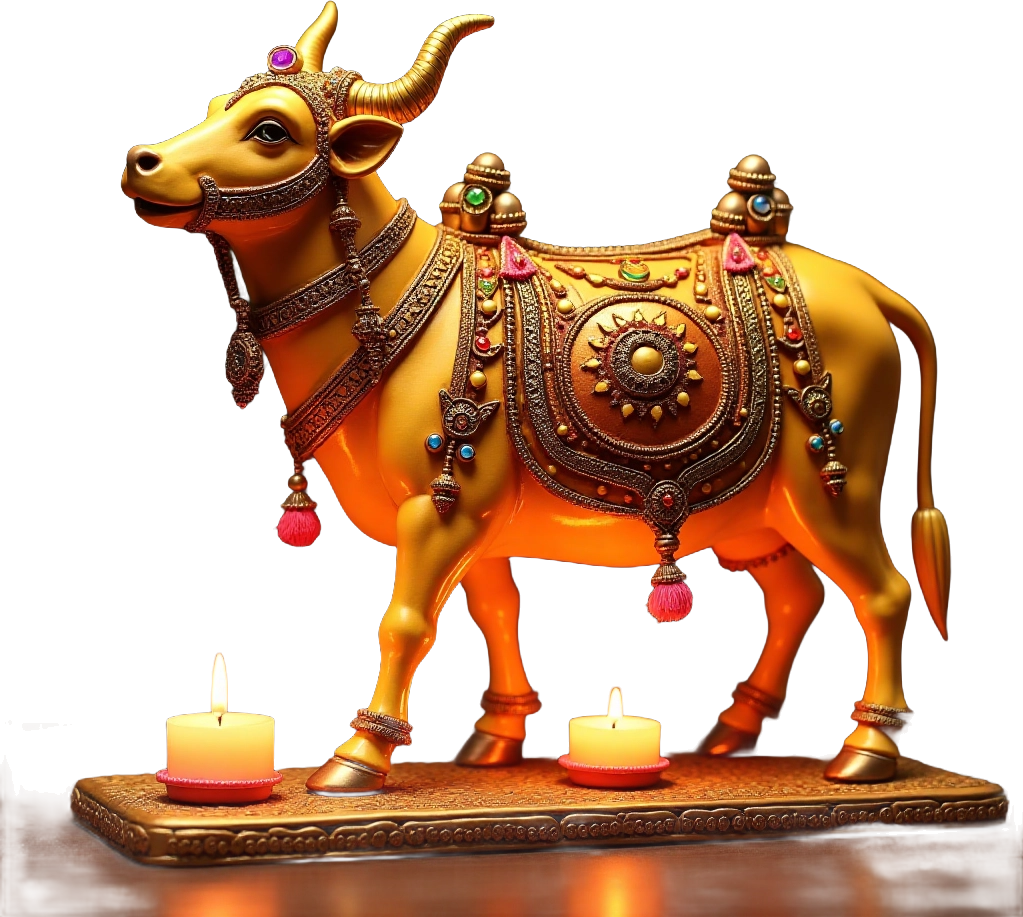 Golden Cow Statue with Candles